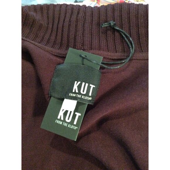 KTFK Burgandy EUC Cardigan Ribbed Knit Shawl Front Open Plum Medium NICE - Picture 5 of 5